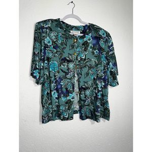SILHOUETTES Green floral Cotton Top women’s Vintage Blouse